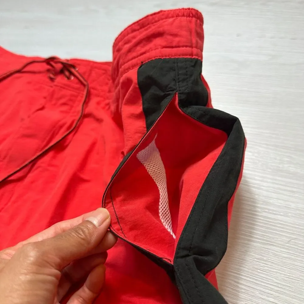 Daniel Cremieux Men XL Swim Trunks Red Black Cargo Board Shorts Mesh Lined Pouch